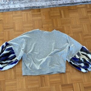 Zara Gray Sweatshirt with furry bubble  Patterned Sleeves S